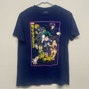 My Hero Academia Mens Shirt Medium Blue Anime Kanji Group Heroes Graphic